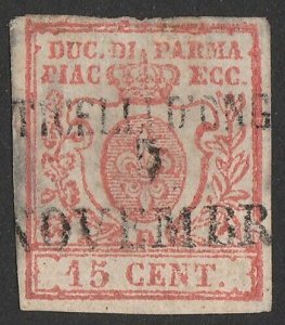 ITALY - Parma 1857 Arms Regency 15c pale red. Sass 9 cat €700+ . Expertised.