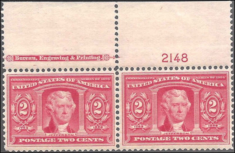 324 Mint,OG,LH... Imprint/Plate# Pair... SCV $120.00