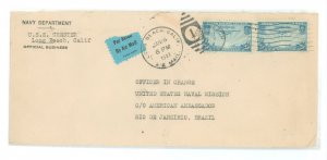 US C20 1937 two 25c Clippers paid the 50c per half ounce rate (in effect 10/30 to 11/37) on this 1/37 cover sent from the USS