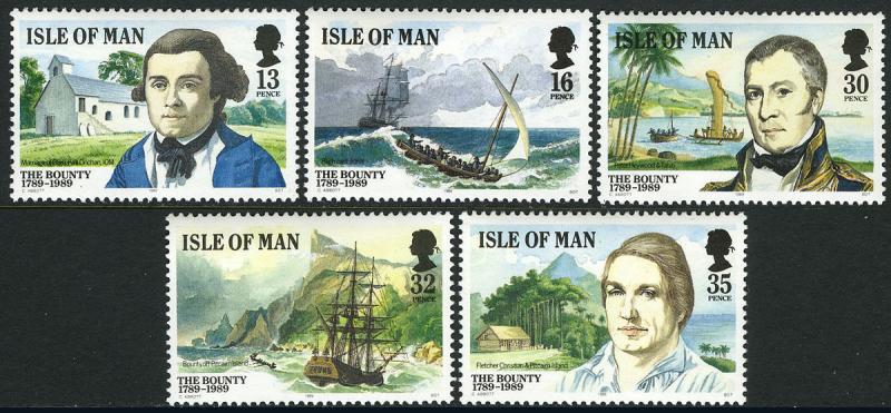 Isle of Man 389-393, MI 397-401, MNH. Mutiny on the Bounty, bicent. Ships, 1989