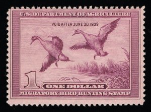 VERY AFFORDABLE GENUINE SCOTT #RW5 F-VF MINT OG H 1938 FEDERAL DUCK STAMP #19382