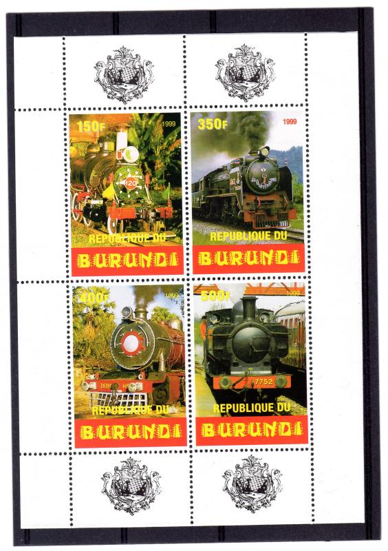 Burundi  1999  STEAM TRAINS-LOCOMOTIVES Sheetlet (4) Perforated MNH