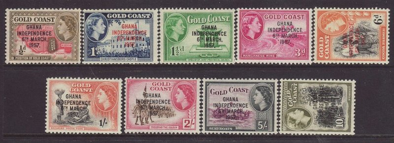 1957 Ghana Independence Set 9 Values to 10/- Mounted Mint Between SG170/181