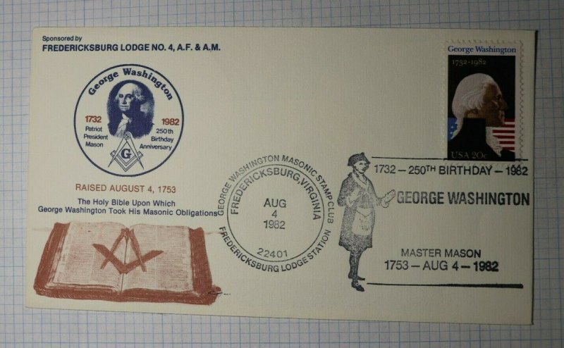 George Washington Birthday Masonic Stamp Club Fredricksburg VA 1982 Sc# 1952 