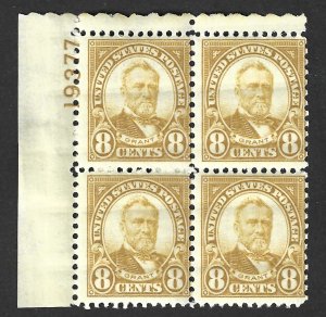 US # 640 8 Cents Grant Plate Block UL 19377 MogNH