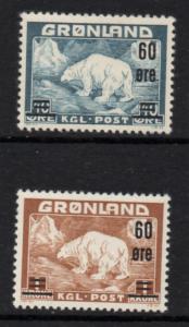 Greenland Sc 39-40 1956 Polar Bear surcharged stamps mint NH