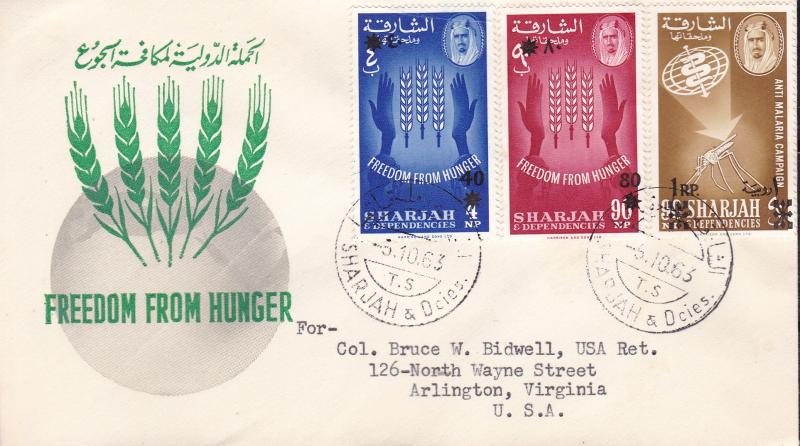 Sharjah 1963 Scott 29-35 Food Agricultural Org Freedom From Hunger FDC Surcharge