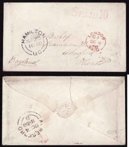 Canada-cover #12357 - Stampless to England rated 8 PAID 10 [8