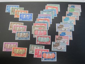 French New Caledonia 1928 Sc 136-44,6-8,50-2,6-8,60-6,69-75 MH(73-5 MNH)