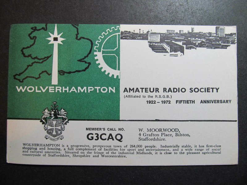 10543 Amateur Radio QSL Card WOLVERHAMPTON ENGLAND