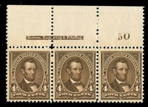 MOMEN: US STAMPS #254 PLATE STRIP MINT OG H LOT #70063