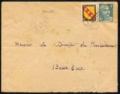 France 1949 used in Guadeloupe; cover bearing 1946 Arms 5...