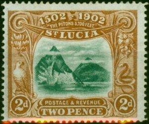 St Lucia 1902 2d Green & Brown SG63 Fine MM (2)