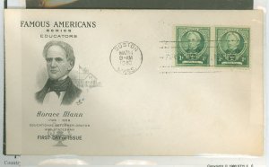 US 869 1940 1c Horace mann, Educator, pair on an Artcraft unaddressed FDC