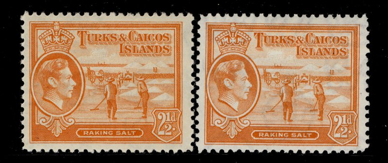 TURKS AND CAICOS ISLANDS GVI SG199 + 199a, 2½d SHADES, M MINT. Cat £19.