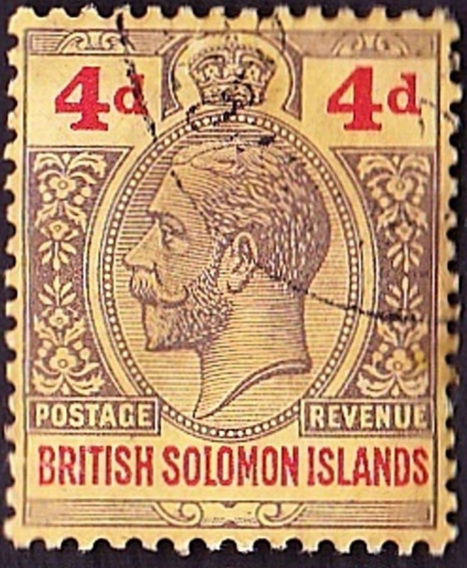 BRITISH SOLOMON ISLANDS 1914 KGV 4d Black & Red/Yellow SG29 FU