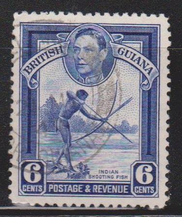 BRITISH GUIANA Scott # 233 Used - KGVI & Indian Shooting Fish