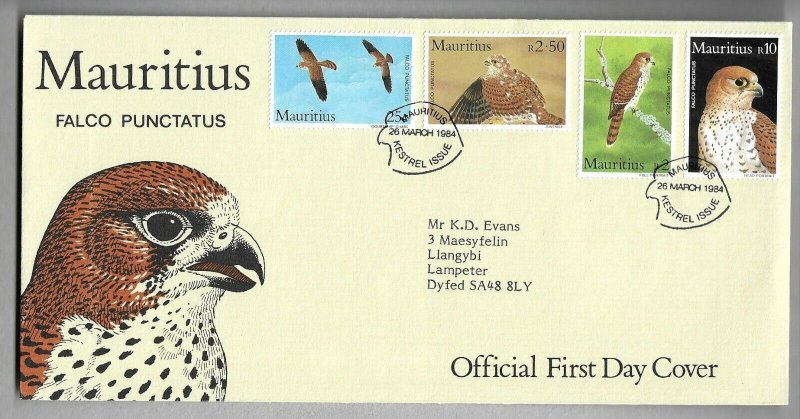 1984   MAURITIUS  -  SG.  678 / 681 ON FDC  -  MAURITIUS KESTREL -  USED 