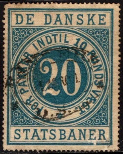 1875 Revenue Stamp Denmark 20 Ore State Railway Parcels Stamp Used