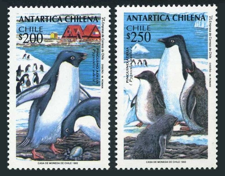 Chile 1080-1081, MNH. Mi 1586-1587. Antarctica 1993. Pygoscelis Adelie,Penguins.