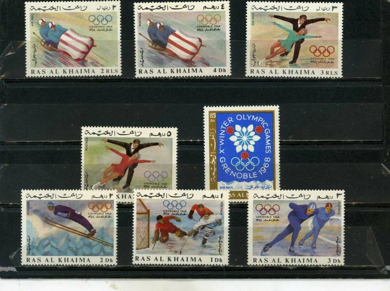 RAS AL KHAIMA 1967 WINTER OLYMPIC GAMES GRENOBLE SET OF 8 STAMPS MNH 