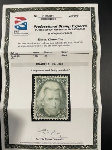 US stamp scott# 73 Jackson used 1863 PSE cert Graded XF-90 BEAUTY!!