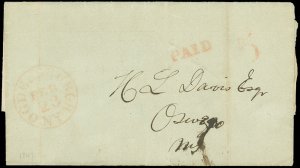 1847 Stampless FLS, RAILROAD CONTENT, BACON & CO, FEB 23 OGDENSBURGH CDS, MORE!