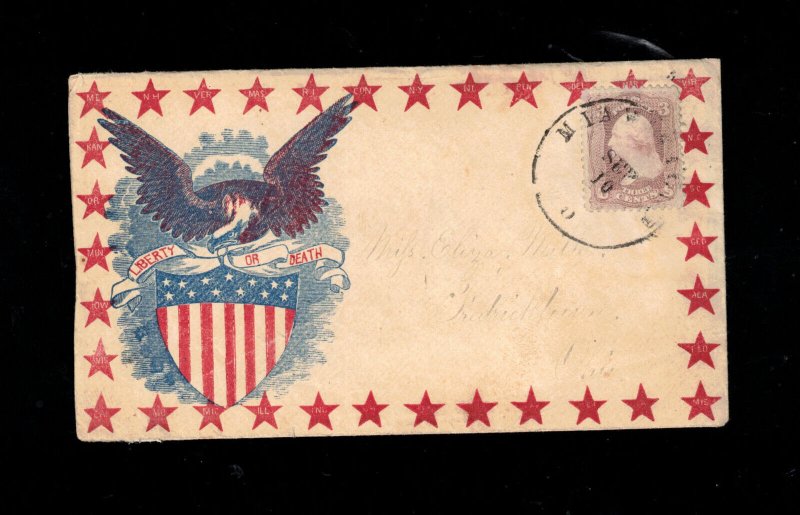 USA #65 Very Fine Used On Rare Patriotic Cover Border Of Stars With State