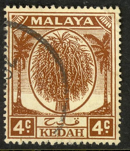 MALAYA KEDAH 1950-55 4c SHEAF OF RICE Issue Scott 64 VFU