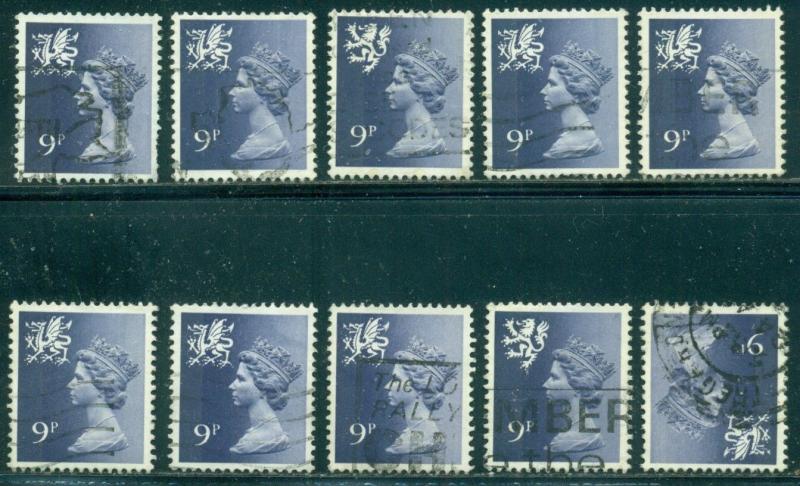 GREAT BRITAIN WALES SG-W27, SCOTT#  WMMH-12, USED, 10 STAMPS, GREAT PRICE