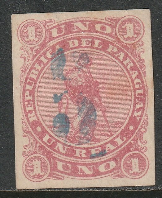 Paraguay 1878 Sc 5F MNG blue handstamp