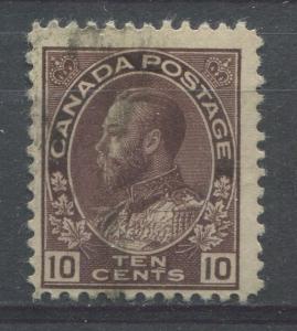 Canada #116a 10c Brown Purple 1911-27 Admiral Issue Fine Mesh F-70 Used