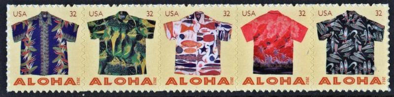 SC#4592-96 32¢ Aloha Shirts Strip of Five (2012) SA