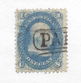 United States,63,1c Franklin Pale Blue Perf12 Sgl,**Used**#1