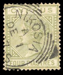 Cyprus #23 Cat$42.50, 1882 4pi pale olive green, used