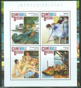 GUINEA BISSAU 2014 IMPRESSIONIST PAINTERS MONET DEGAS RENOIR CEZANNE SHEET MINT