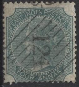 India 26 (used) 4a Queen Victoria, grn, Type I (1866)
