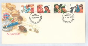 Australia  1040-3 1987 Aussie Kids (set of four) on an oversized unaddressed cacheted FDC