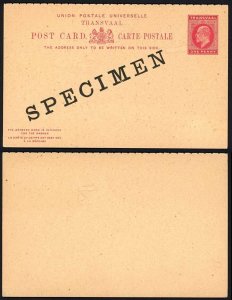 Transvaal KEVII 1d+1d stationery post and reply card SPECIMEN overprints