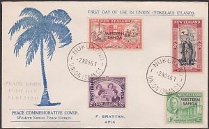 TOKELAU IS 1946 cover NUKUNONO / UNION ISLANDS cds, FDC Samoa Peace........A1375