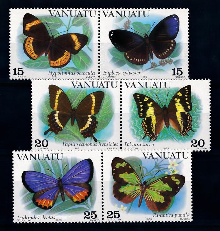 [70341] Vanuatu 1983 Insects Butterflies 3 Pairs MNH