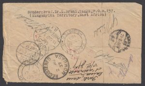 KUT, Sc 60-62 (SG 128-130), 1937 registered cover to TURKEY (returned to Tanga)