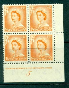 New Zealand 1954 QEII 1d Orange Plate 5 Block 4 MUH Lot25333