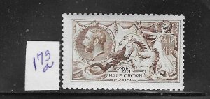 GREAT BRITAIN SCOTT #173A 1915 SEAHORSE 2/6 (LT BROWN) DE LA RUE - MINT HINGED