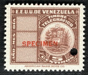 TELEGRAPH Stamp 5c VENEZUELA ABNCo SPECIMEN Mint UMM MNH ex Collection YELLOW436