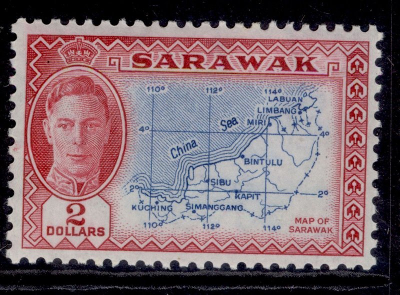 SARAWAK GVI SG184, $2 blue & carmine, M MINT. Cat £48.