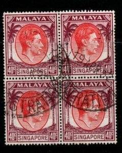 SINGAPORE SG26 1951 40c RED & PURPLE BLOCK OF 4 FINE USED