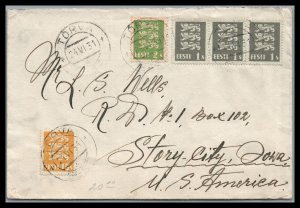 Estonia 1931 Cover to a� Rear destination Story City Iowa in the US