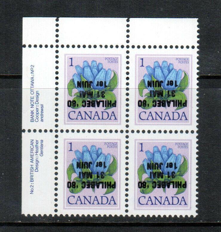 Canada #781iii Very Fine Never Hinged Inverted Philabec Overprint Plate Block