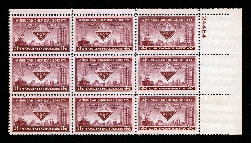 SCOTT #1002 ACS DIAMOND JUBILEE 1951 PLATE BLOCK OF 9 (MNH-OG)